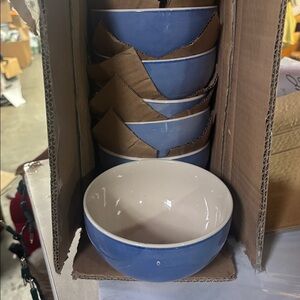 NIB 2-tone POPSHELF bowl, blue  & cream, 5.5 in - (6-Pack)
